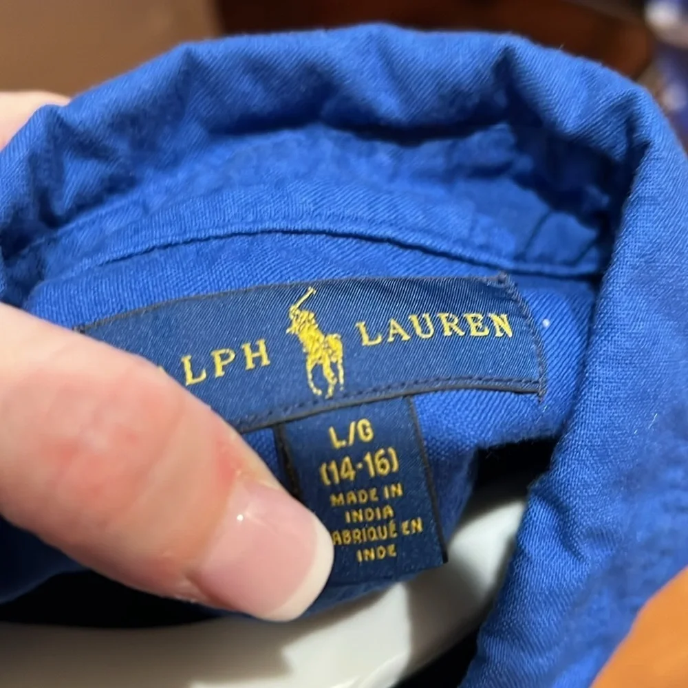 Ralph Lauren boys long sleeved Royal blue button down shirt size 7 and large EUC